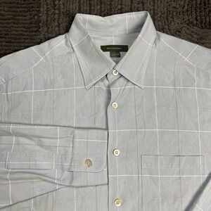 Ermenegildo Zegna Men's L Dress Shirt Blue Windowpane Plaid Cotton Long Sleeve